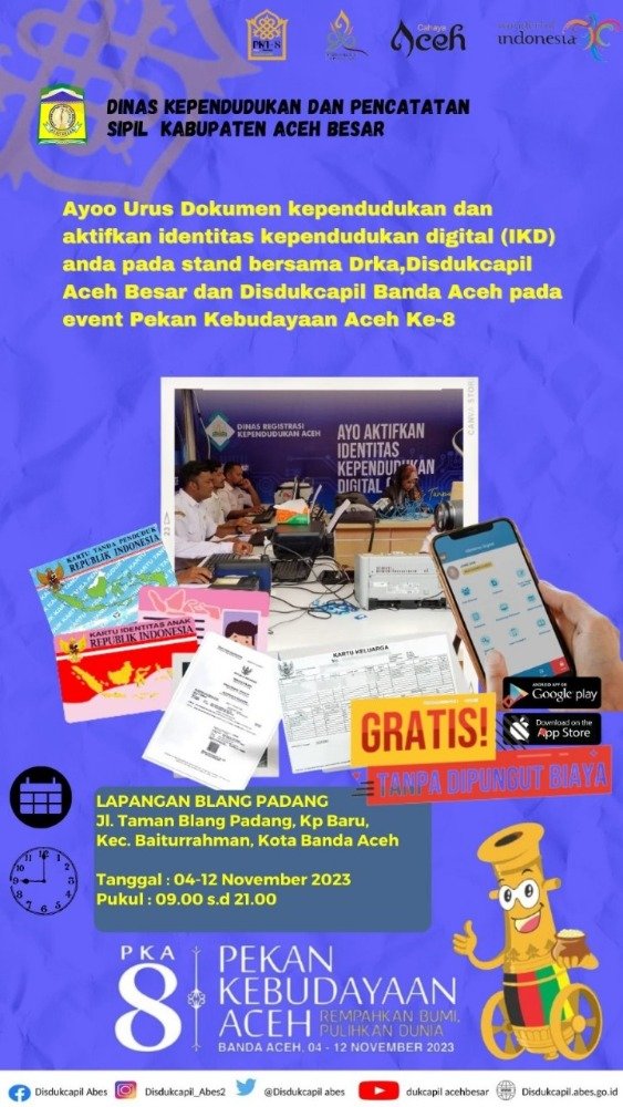 Banner Disdukcapil Kabupaten Aceh Besar membuka stand pelayanan Adminduk untuk masyarakat.