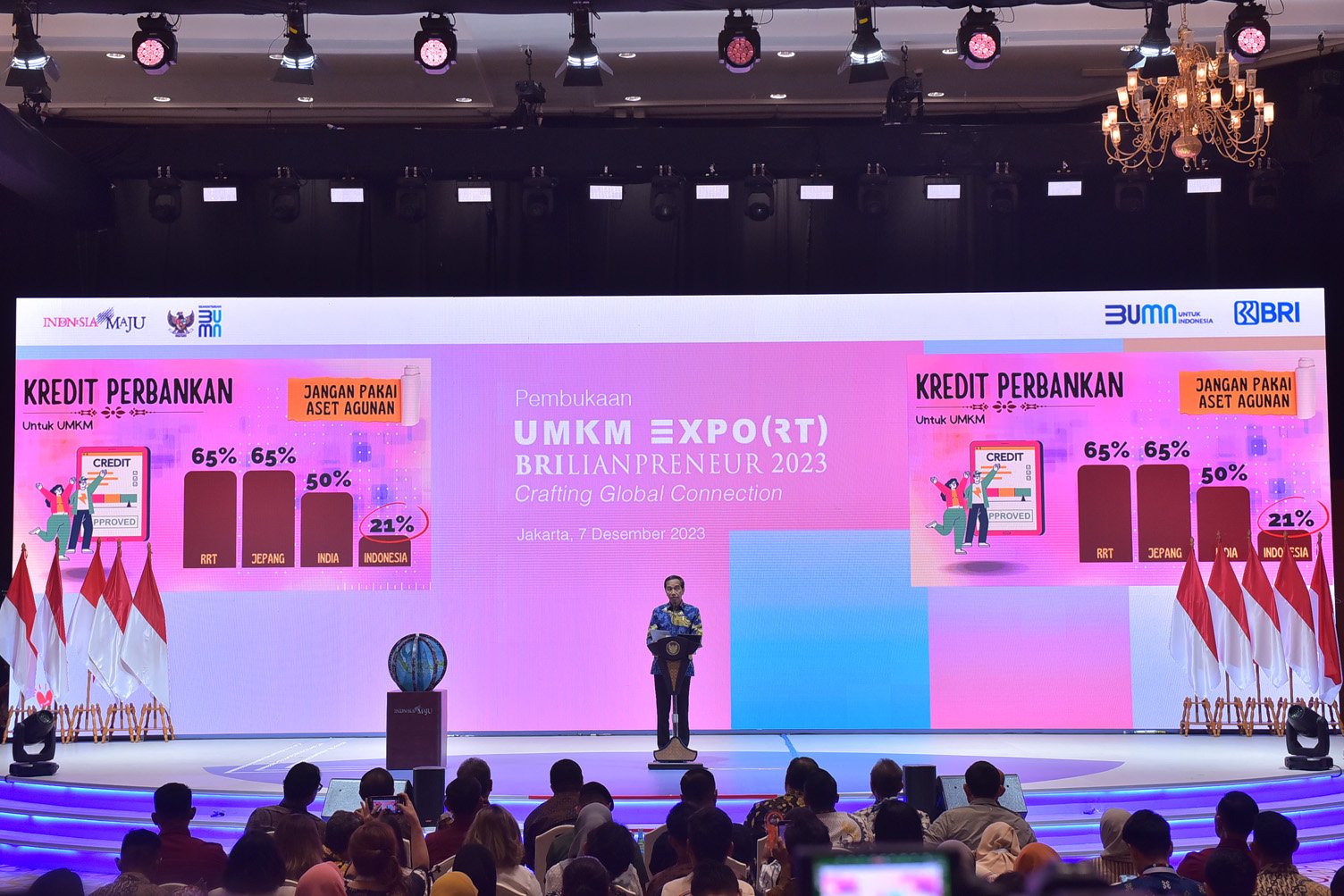 Presiden Jokowi membuka UMKM Expo(rt) Brilianpreneur, Kamis (07/12/2023), di Jakarta Hall Convention Center, Jakarta. (Foto: Humas Setkab/Oji)
