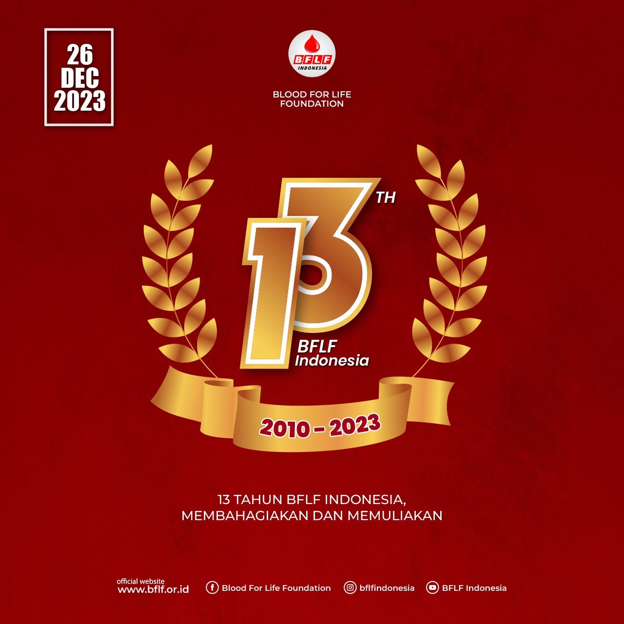 Brosur Milad 13 Yayasan Blood For Life Foundation atau BFLF Indonesia. Foto : BFLF