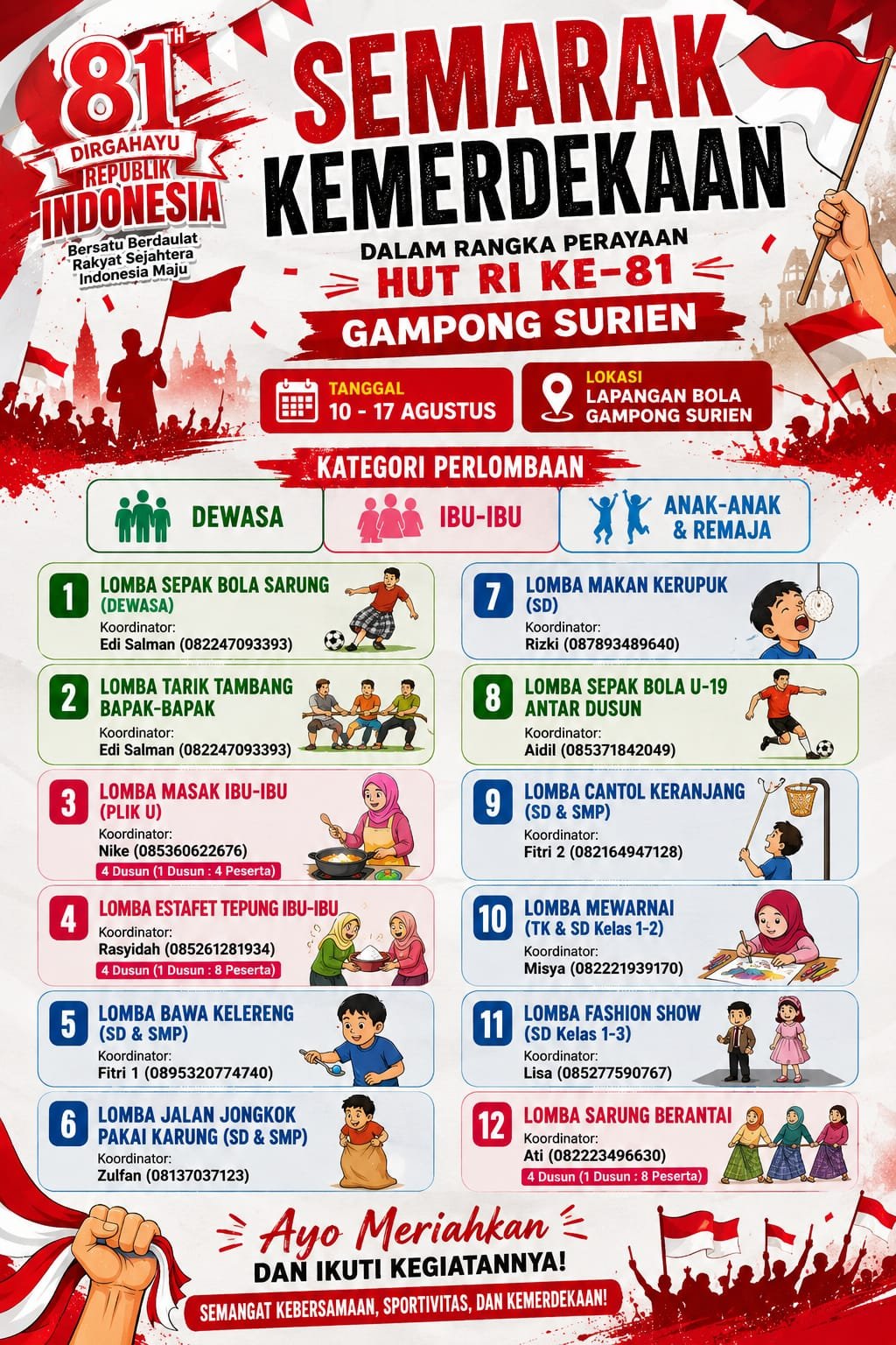 Berbagai Macam Perlomban Meriahkan Hari Kemerdekaan di Kecamatan Meuraxa