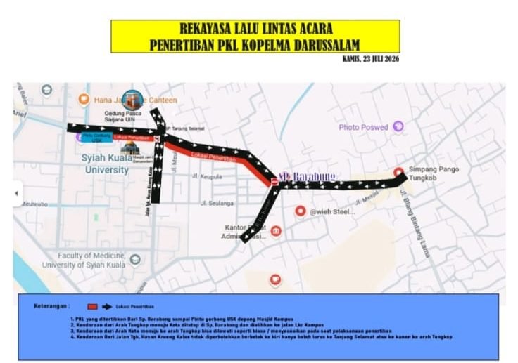 Besok Penertiban PKL di Kopelma Darussalam, Dishub Banda Aceh Terapkan Rekayasa Lalu Lintas