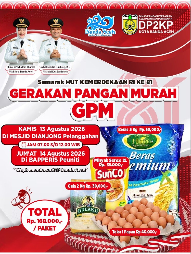 HUT RI ke-81, Pemko Banda Aceh Akan Gelar Gerakan Pangan Murah di Dua Lokasi